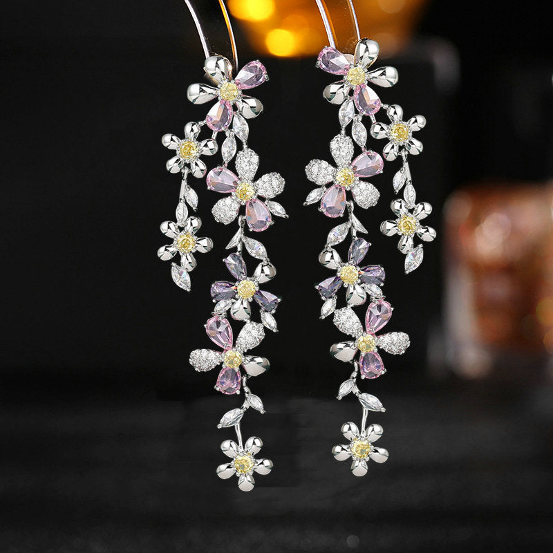 Women Earring Stunning Flower Design Gold Plated Sterling Silver Post