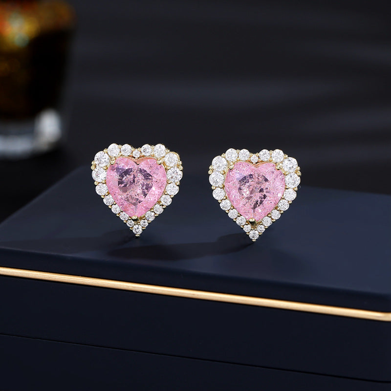 Pink Heart Earrings Stud