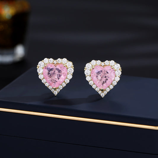 Pink Heart Earrings Stud