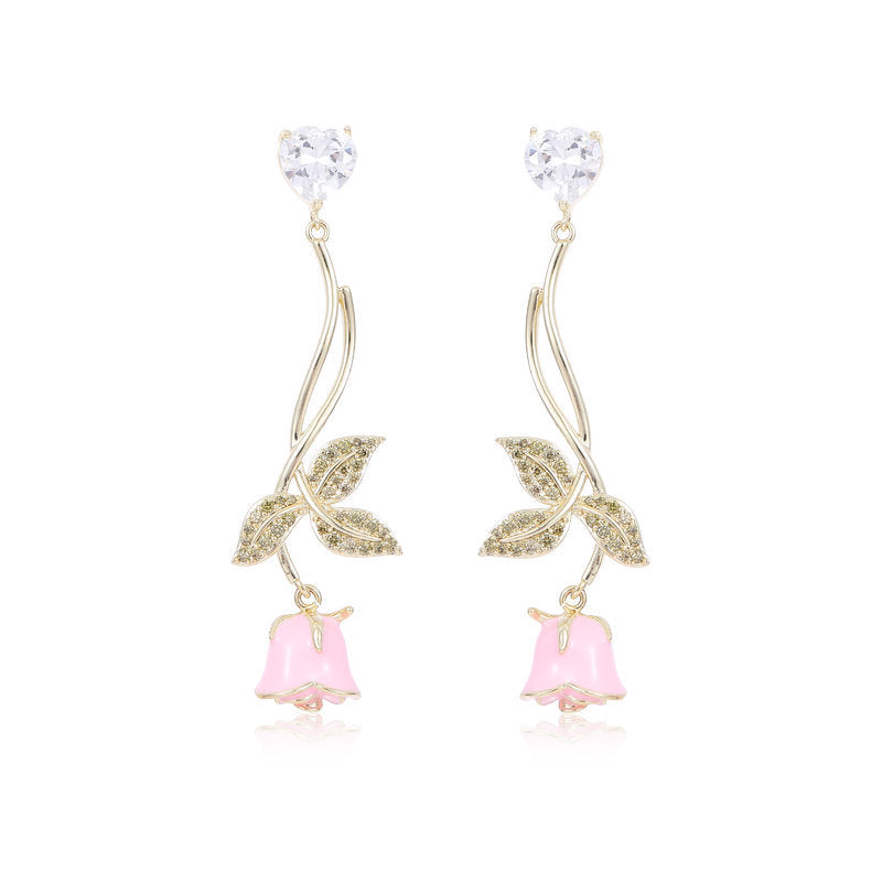 Enamel Rose Earrings
