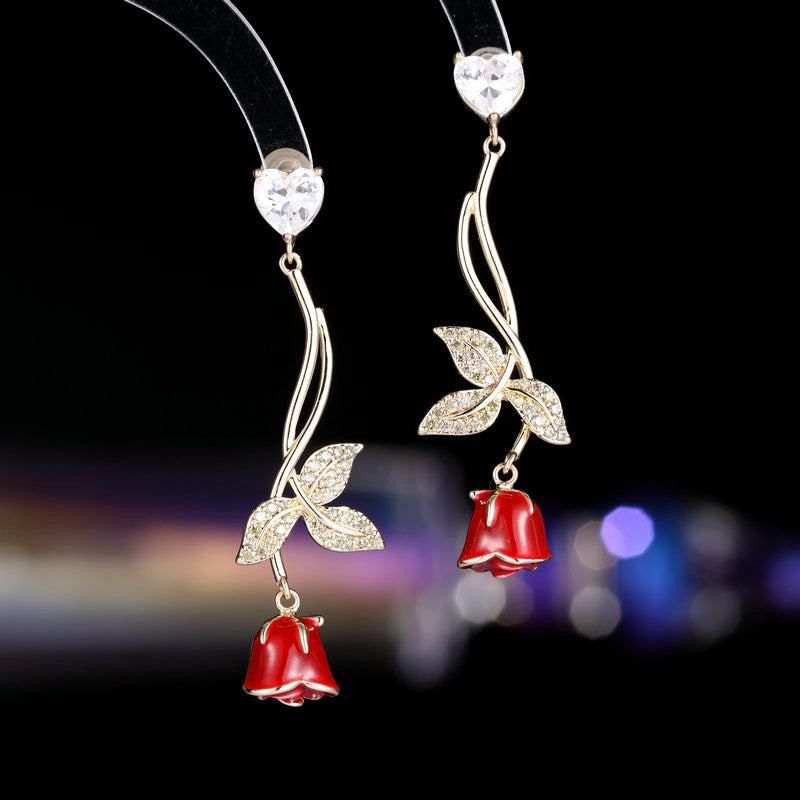 Enamel Rose Earrings