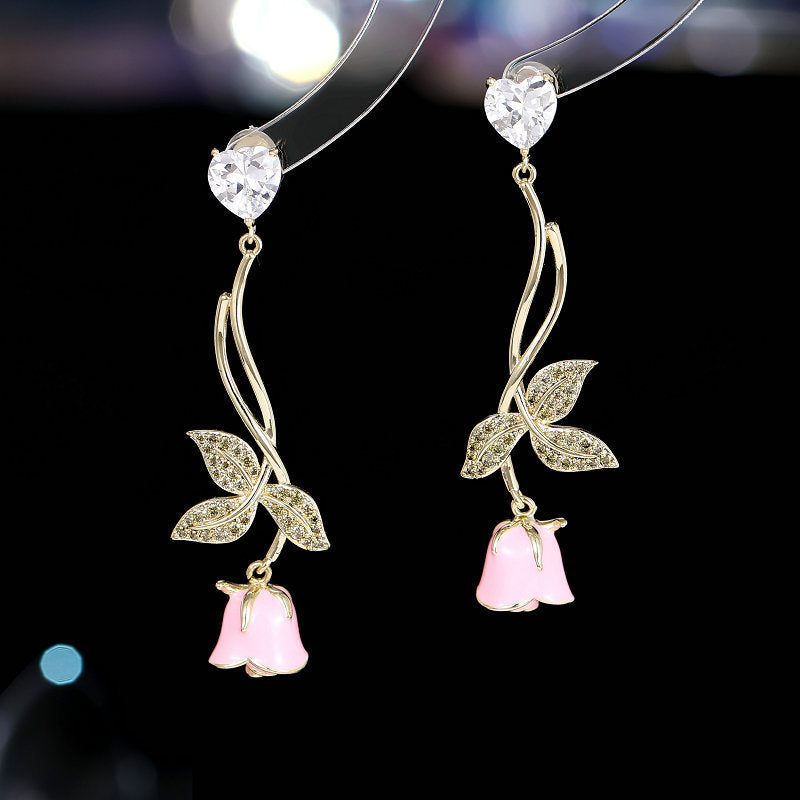 Enamel Rose Earrings