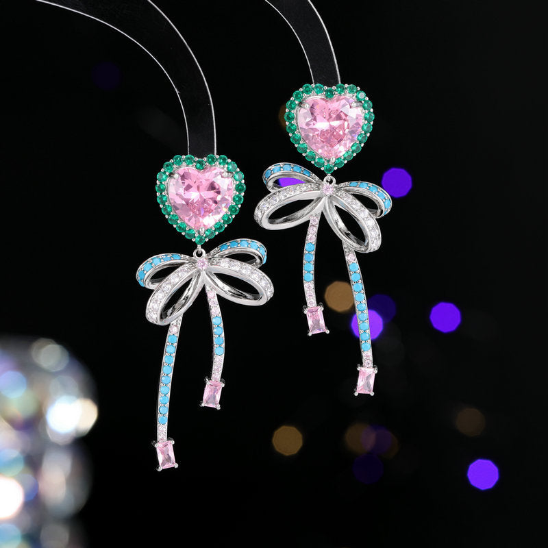 Heart Bow Dangling Earrings