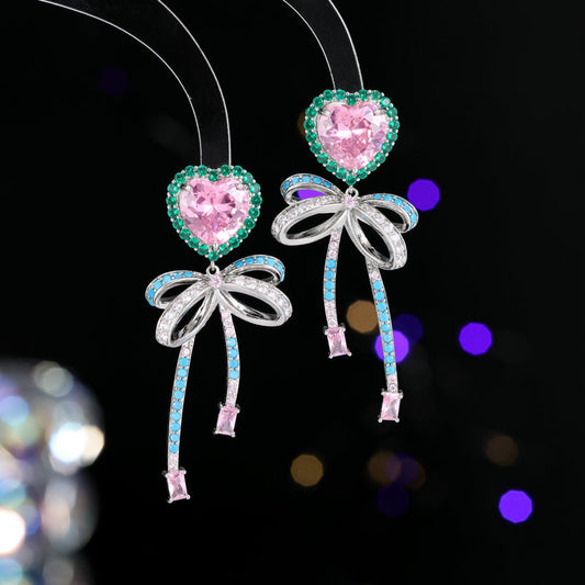 Heart Bow Dangling Earrings