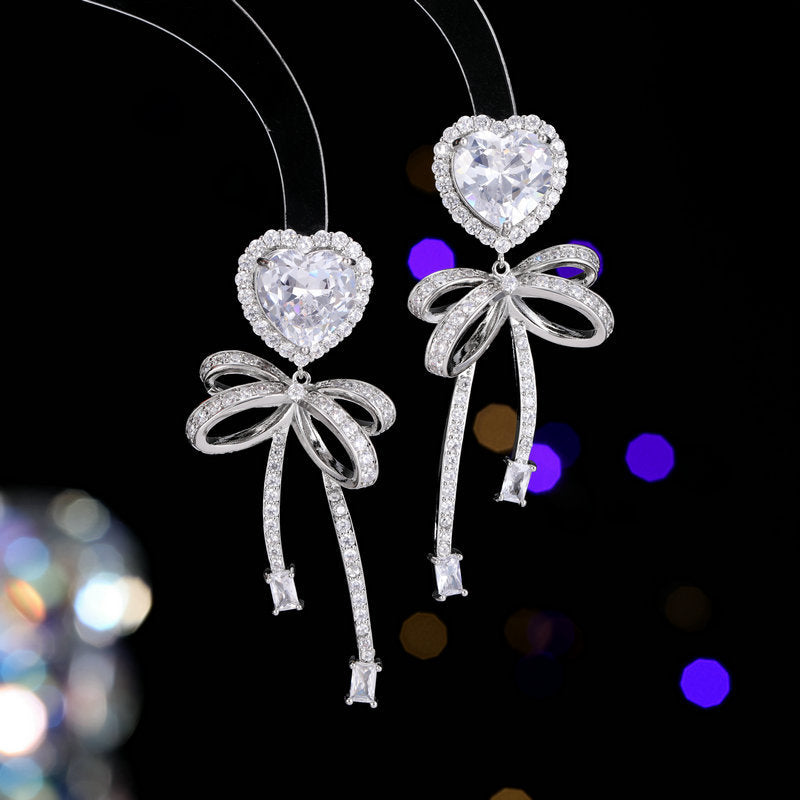 Heart Bow Dangling Earrings